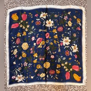 Navy Floral Square Scarf with Pink & Yellow Blooms
